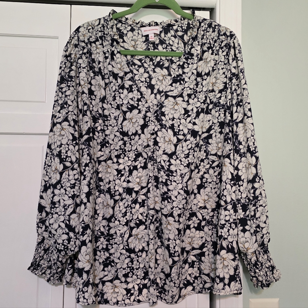 Dia & Co, Molly & Isadora, V-Neck Blouse, Navy, White & Yellow, 2X 18/20